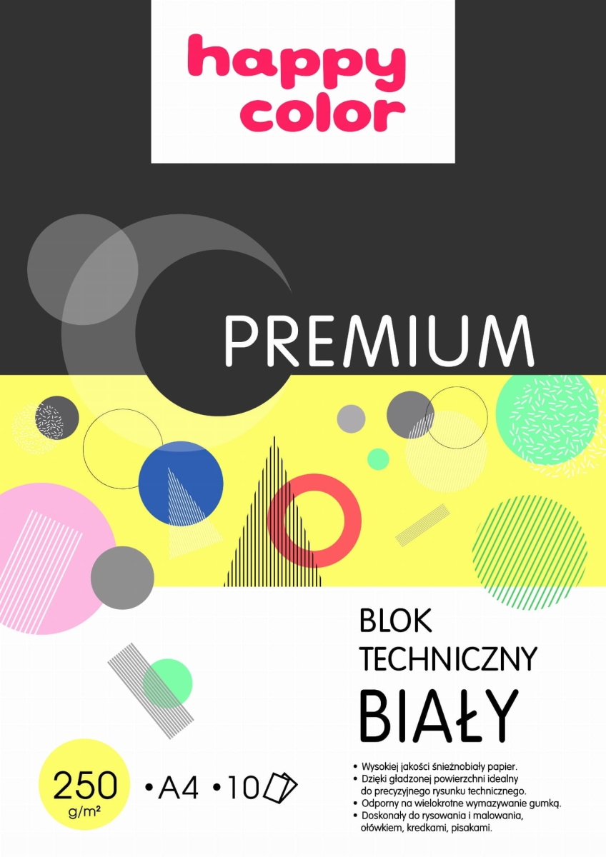 Blok Techniczny A4 Biały Premium 10 Arkuszy  Happy Color 250g/m2