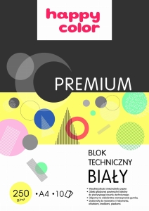 Blok Techniczny A4 Biały Premium 10 Arkuszy  Happy Color 250g/m2