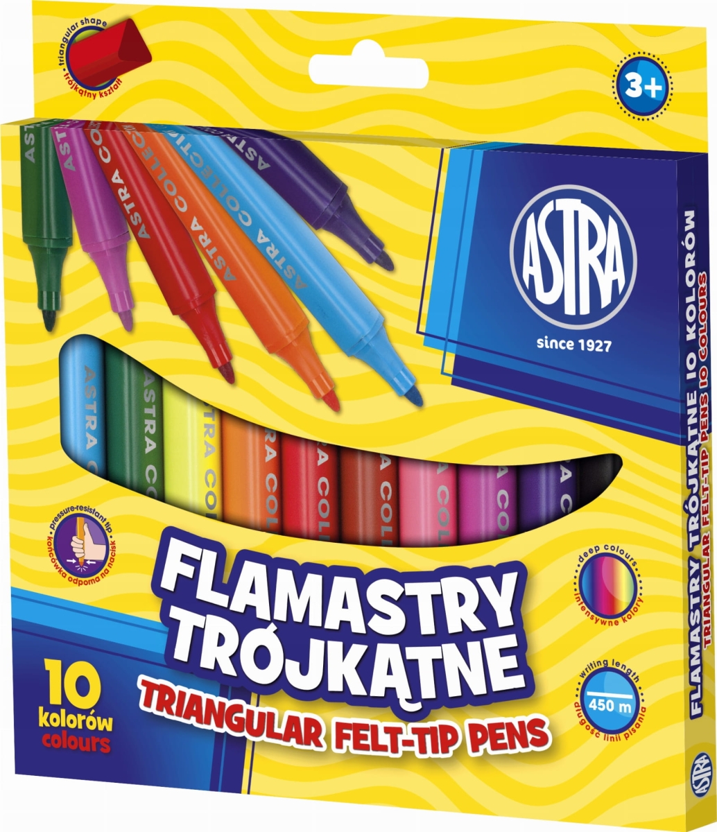 Flamastry Astra 10 Kolorów Jumbo Trójkątne