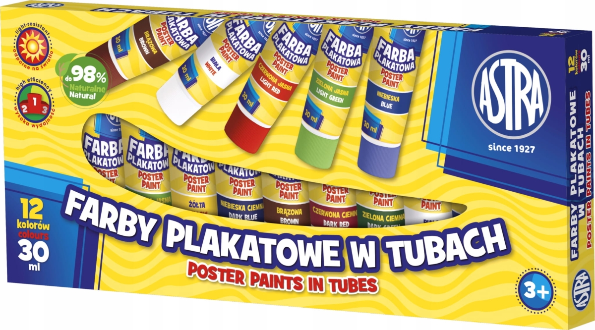 Farby Plakatowe Astra 12 Kolorów 30ml Tuba 