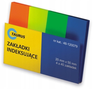Zakładka Indeksująca Taurus Plastikowa 20x50mm 4 x 40szt 4 Kolory