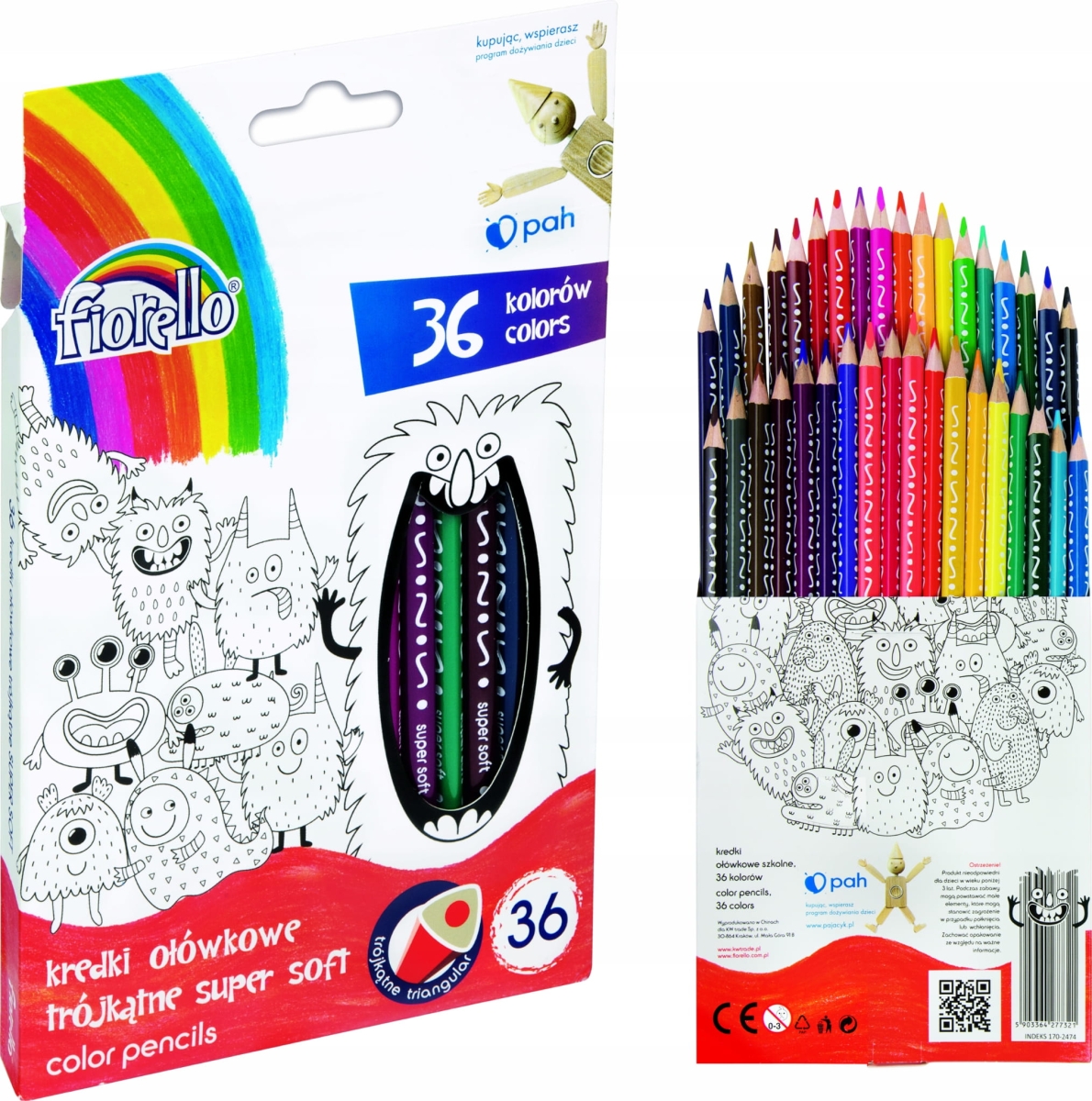 Kredki Ołówkowe Trójkątne Fiorello Super Soft 36 kolorów 