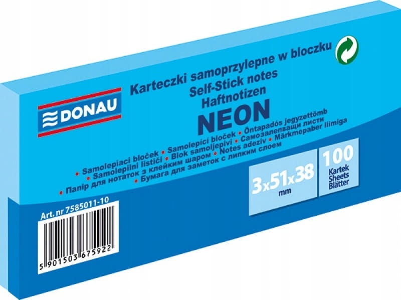 Notes Samoprzylepny Donau 38x51mm Niebieski Neon