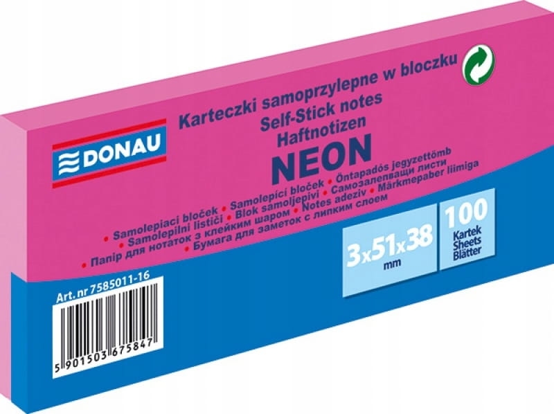 Notes Samoprzylepny Donau 38x51mm Różowy Neon
