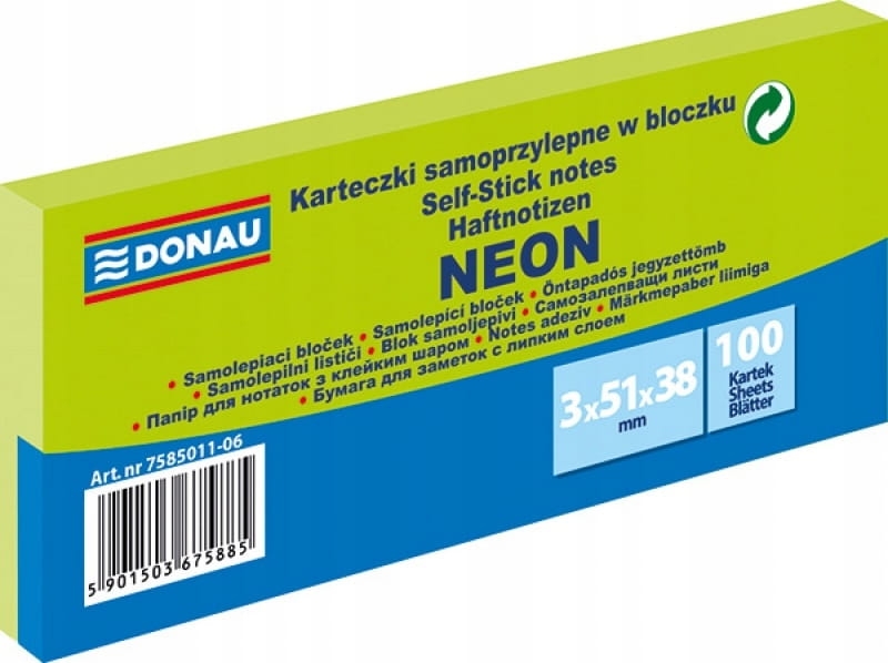 Notes Samoprzylepny Donau 38x51mm Zielony Neon