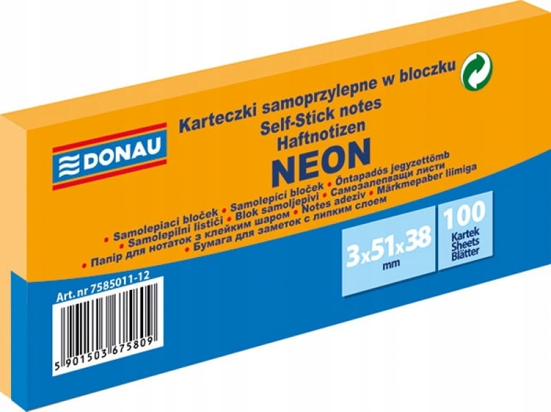 Notes Samoprzylepny Donau 38x51mm Pomarańczowy Neon
