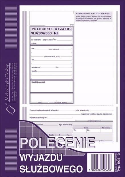 Druk Polecenie Wyjazdu Służbowego A5 /Offset/ Michalczyk 505-3