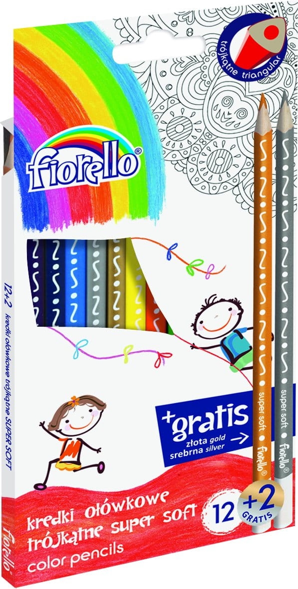 Kredki Ołówkowe Fiorello Trójkątne Super Soft  12 kolorów+ 2 gratis 