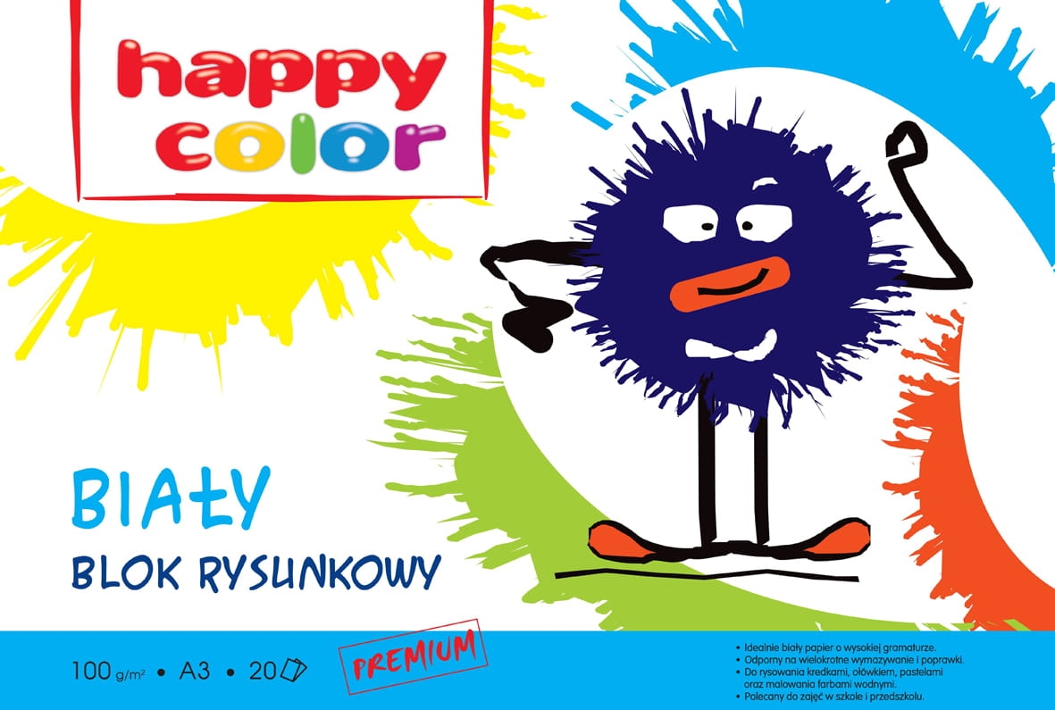 Blok Rysunkowy A3 Biały 20 Arkuszy Happy Color 100g/m2
