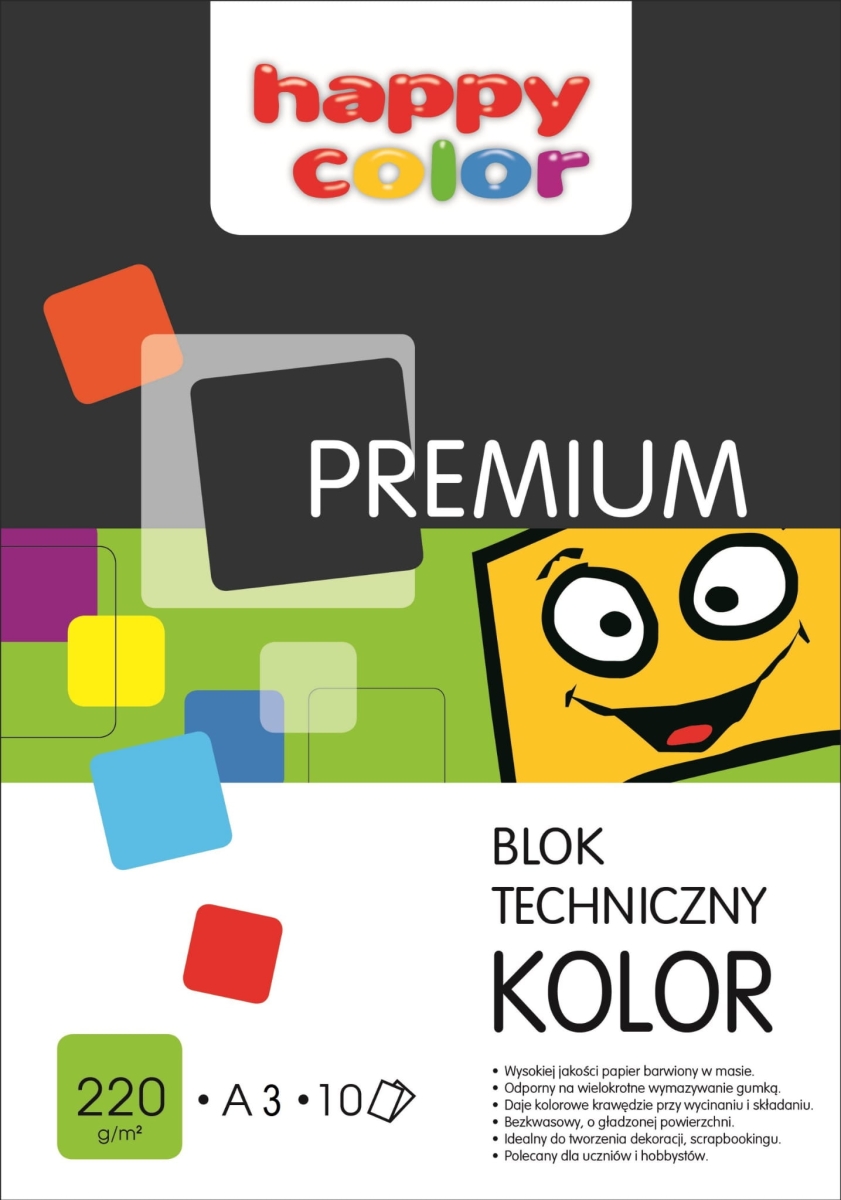 Blok Techniczny A3  Premium 10 Kolorów  Happy Color 220g/m2