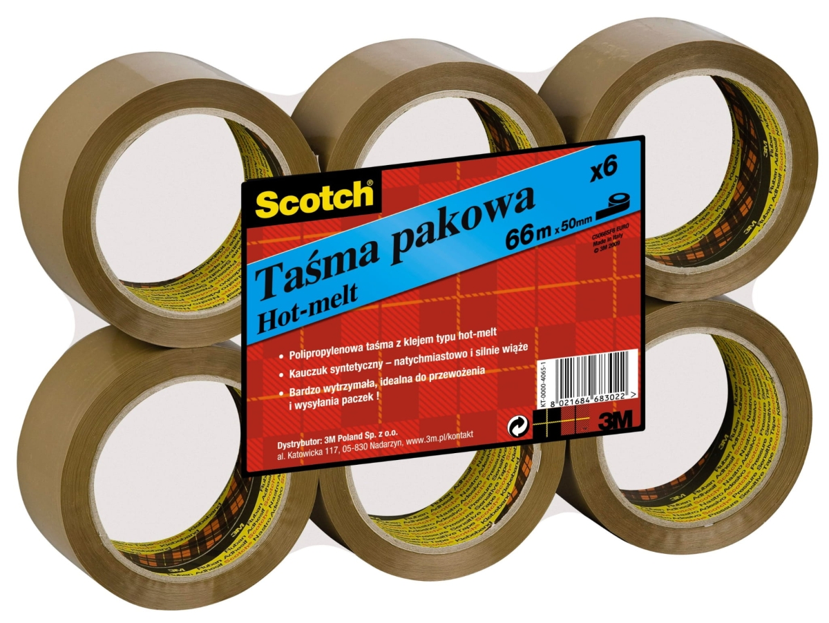 Taśma Pakowa Scotch 371 66m 50mm Brązowa 6 Sztuk