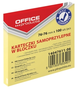 Notes Samoprzylepny Office Products 76x76mm Żółty