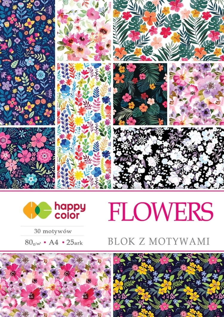 Blok A4 Flowers 25 Motywów 15 arkuszy Happy Color 80g/m2