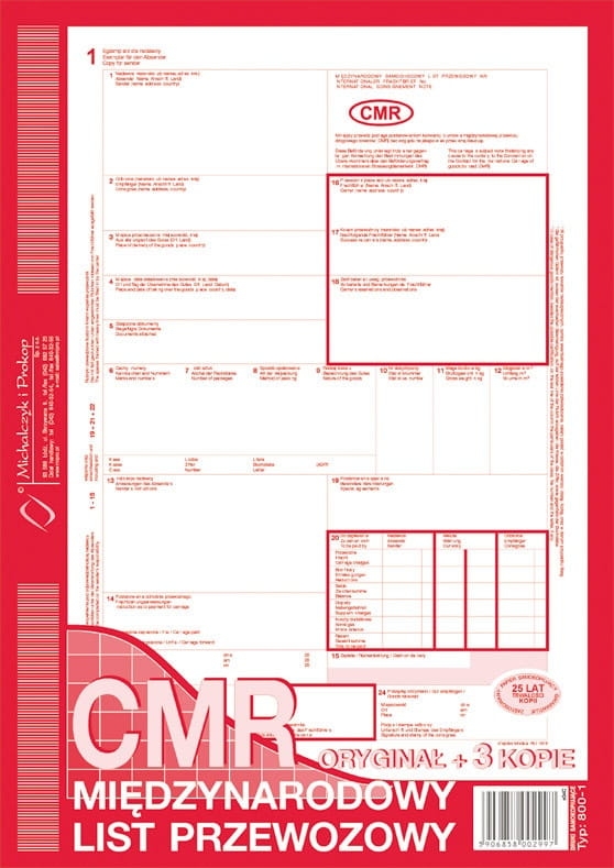 Druk CMR Międzynarodowy List Przewozowy A4 /S 1+3/ Michalczyk 800-1