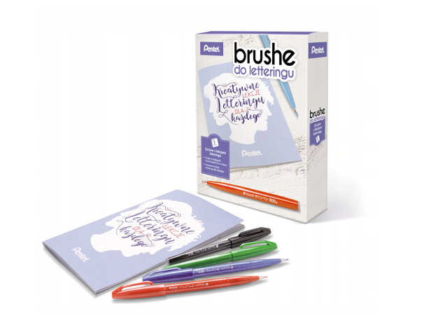 Zestaw Pentel Brush Pen Do Letteringu 4 Pisaki + Lekcje Letteringu