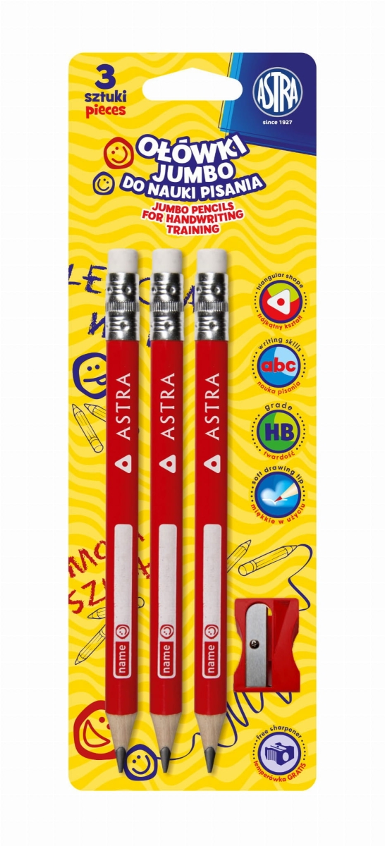 Ołówek Do Nauki Pisania Astra 3szt. + Temperówka