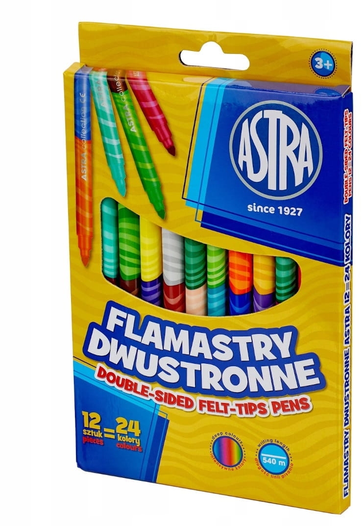 Flamastry Dwustronne Astra 12 pisaków = 24 kolory