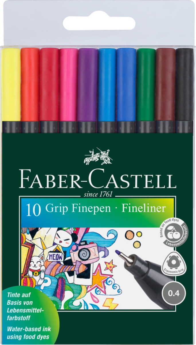 Cienkopisy Faber-Castell Grip 10 kolorów w Etui 151610 FC