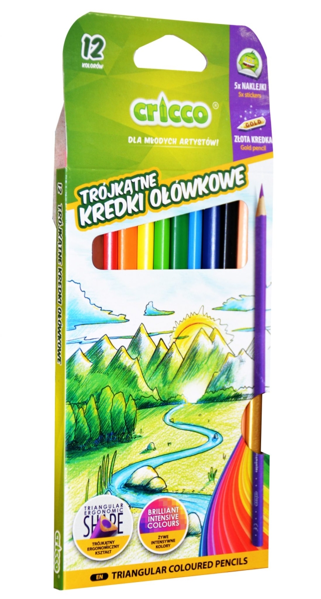 Kredki Ołówkowe Cricco Trójkątne 12 Kolorów 