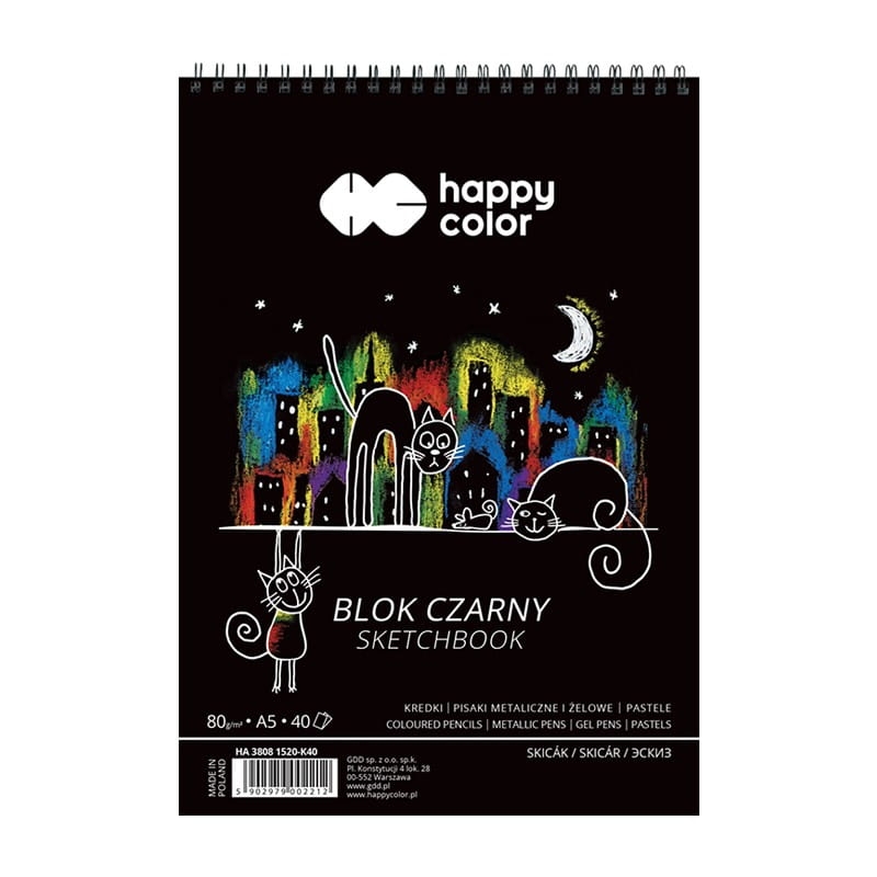 Blok Na Spirali Czarny A5 Koty 40 arkuszy Happy Color 80g/m2
