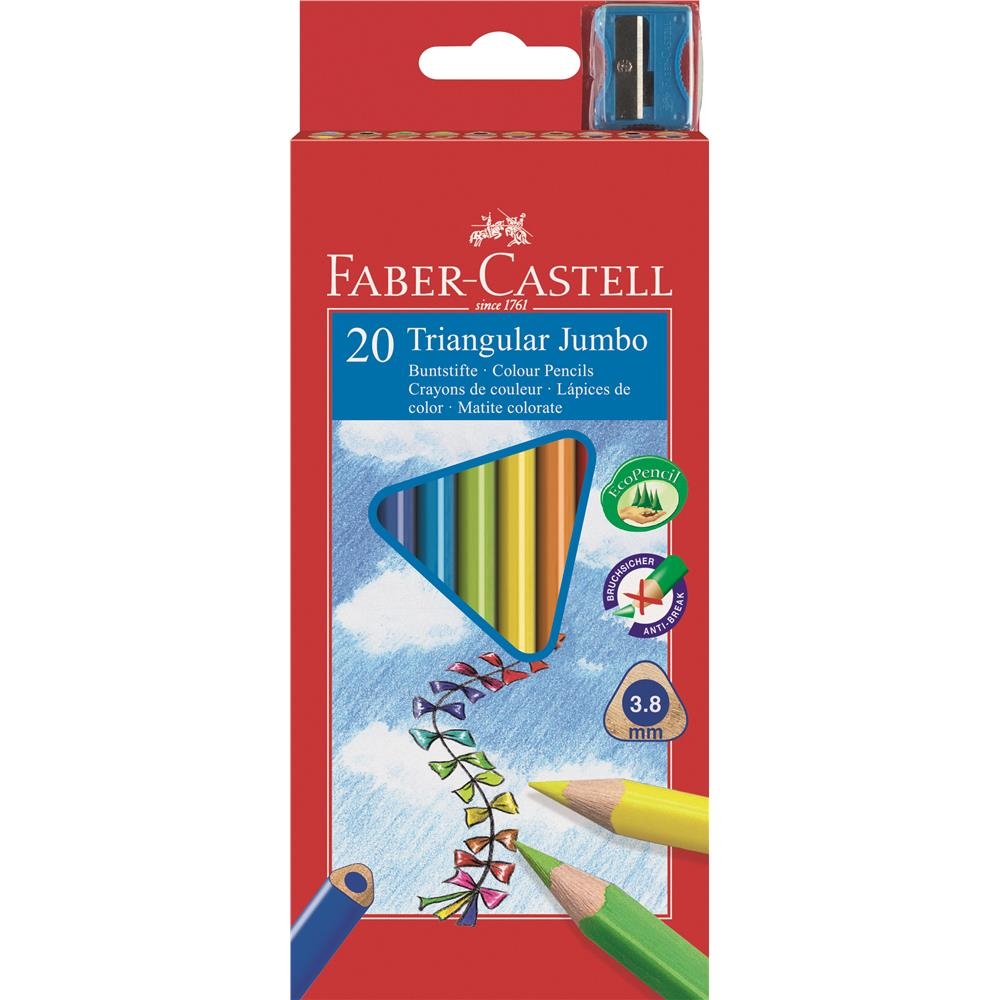 Kredki Ołówkowe Jumbo Trójkątne 20 Kolorów + Temperówka Faber-Castell 