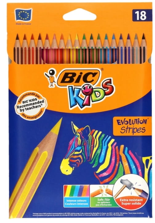 Kredki Ołówkowe BIC Kids Eco Evolution Stripes 18 Kolorów