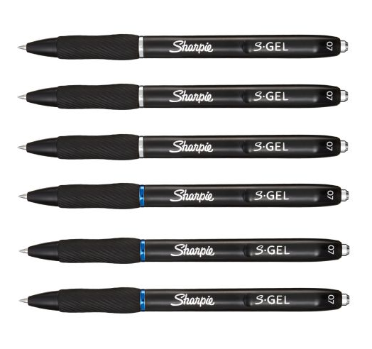 Długopis Automatyczny Żelowy Sharpie 6x Czarny Niebieski 0,7 S-GEL