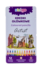 Kredki Ołówkowe W Opakowaniu Metalowym 12 Kolorów Artist Strigo