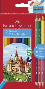 Kredki Ołówkowe Zamek 12 Zwykłe + 3 Dwustronne + Temperówka Faber-Castell
