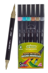 Pisaki Metaliczne Pędzelkowe Dwustronne Cricco 6-Kolorów