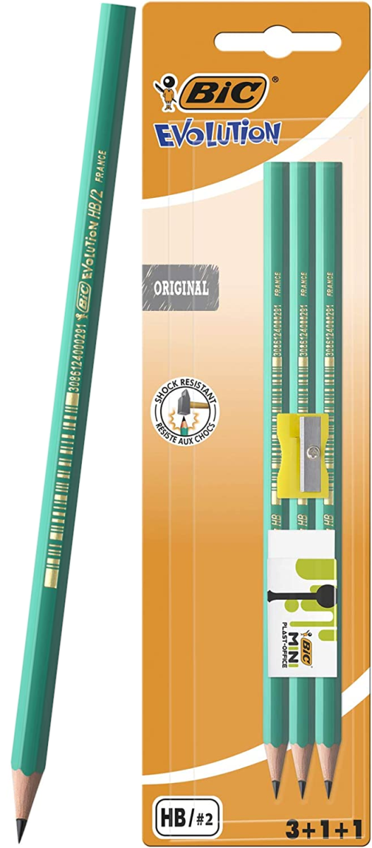 Zestaw Ołówków BIC Evolution 3 sztuki HB  + Gumka + Temperówka
