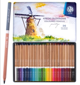 Kredki Ołówkowe Drewno Cedrowe Astra 36 Kolory Opakowanie Metalowe