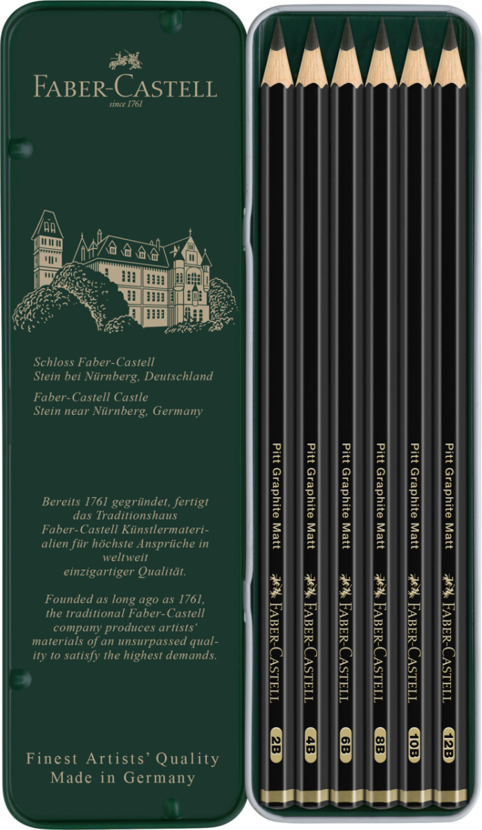 Ołówek Artystyczny Pitt Graphite Matt 6 Sztuk Opakowanie Metalowe Faber-Castell