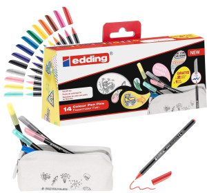 Piórnik z Pisakami E-1200 14 Kolorów 12 Podstawowych+2 Pastele w Bawełnianym Piórniku