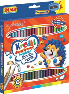 Kredki Trójkątne Dwustronne Bambino 24/48 kolory + Temperówka