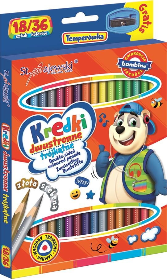 Kredki Trójkątne Dwustronne Bambino 18/36 kolory + Temperówka