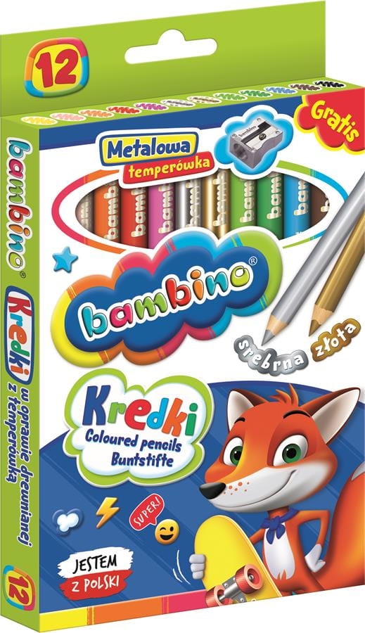 Kredki Bambino W  Oprawie Drewnianej 12 kolorów + Temperówka