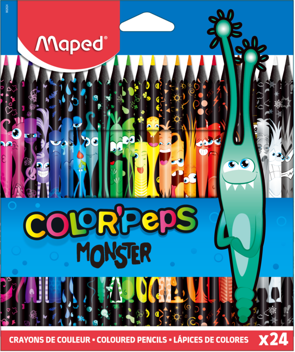 Kredki Trójkątne Colorpeps Monster w Czarnej Obudowie 24 sztuki Maped