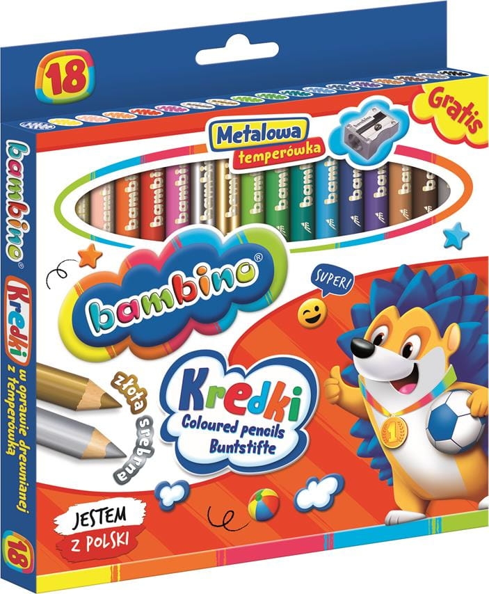 Kredki Bambino Drewniane 18 Kolorów + Temperówka