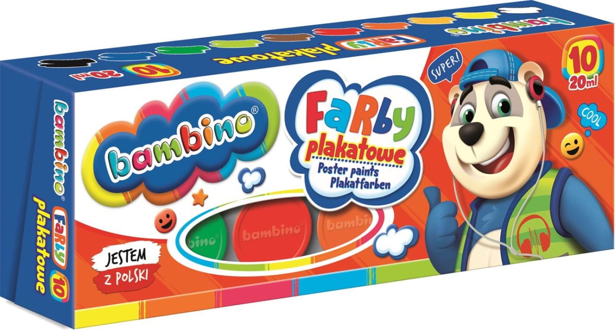 Farby Szkolne Plakatowe Bambino 10 Kolorów 20ml