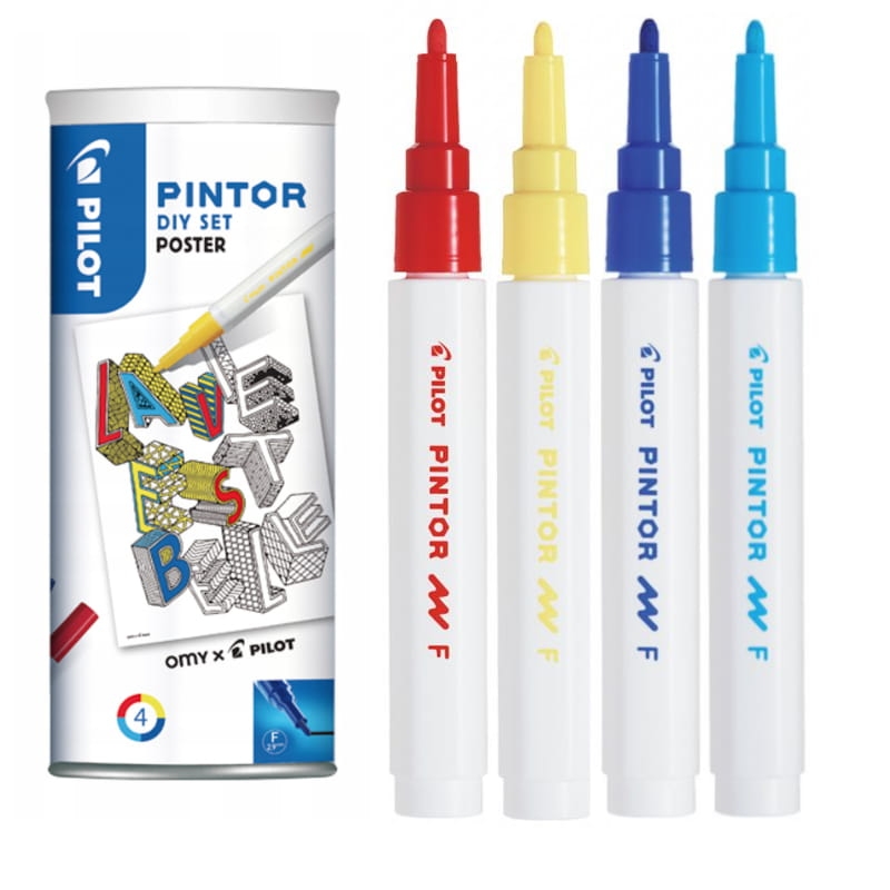 Markery z Farbą Pilot Pintor 4 Kolory Puszka + Plakat