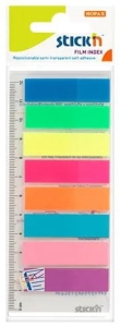 Zakładki indeks. 8 kol.neon x 25 szt. + linijka Stickn 21345