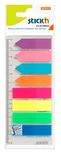 Zakładki indeks. 8 kol.neon x 25 szt. (paski+strzałki)+linijka Stickn 21346
