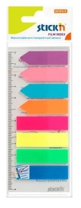 Zakładki indeks. 8 kol.neon x 25 szt. (paski+strzałki)+linijka Stickn 21346