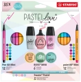 Zestaw Cienkopis STABILO point 88 mini/Flamaster STABILO Pen 68 Mini/zakreślacz BOSS Mini Pastellove 2.0/ołówek Swano Pastel - etui 35 szt 77/5-9-5