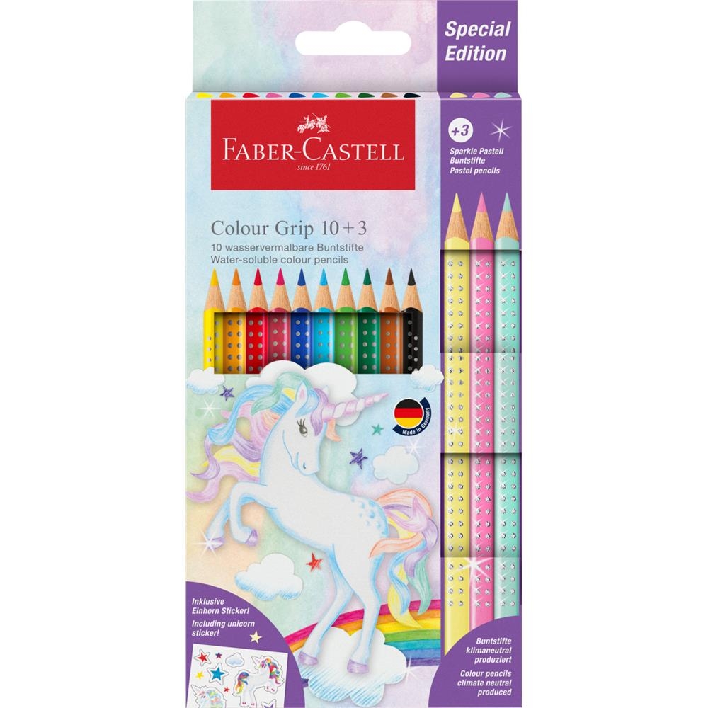 Kredki Grip 2001 Faber-Castell Unicorn 10 Kredek + 3 Kredki Pastelowe + Naklejki 201542FC