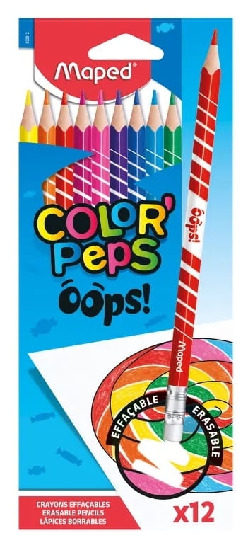 Kredki Colorpeps Oops ścieralne z gumką trójkątne 12 szt Maped 832812