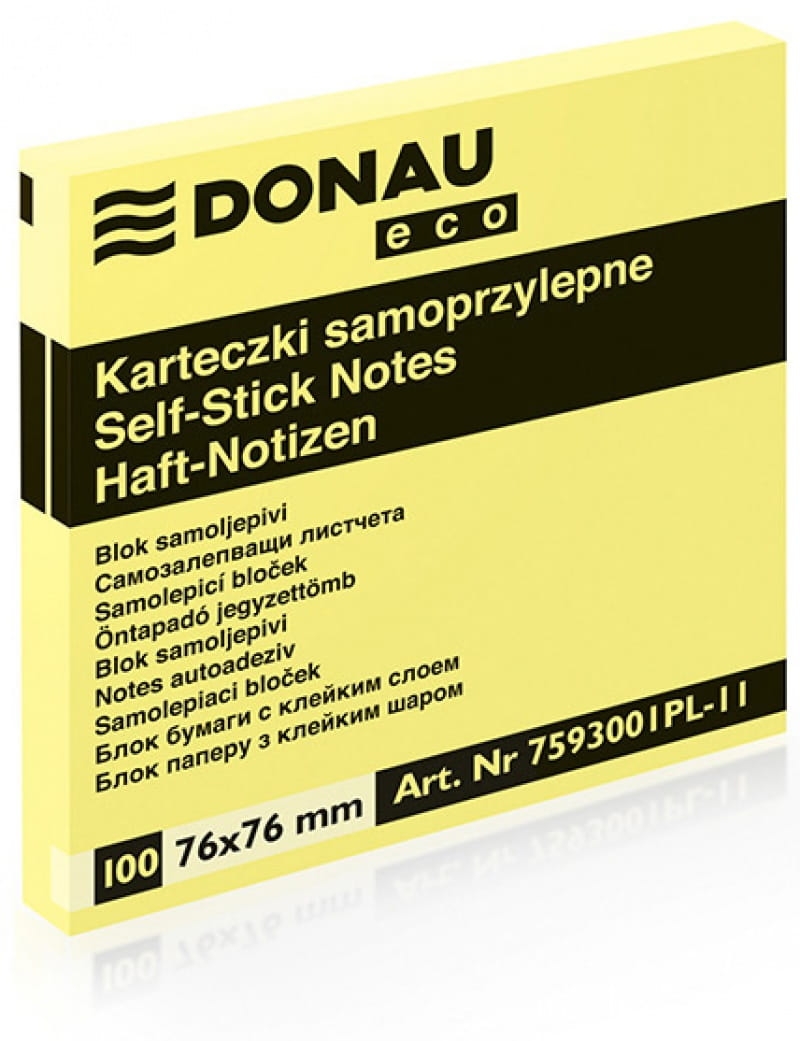 Notes Samoprzylepny Donau Eco 76x76mm /100k/ Żółty 7593001PL-11