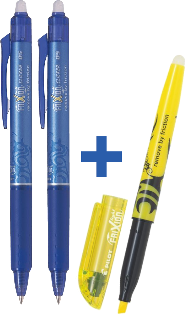 2x Długopis Pilot Frixion Cliker Niebieski + Zakreślacz Frixion (Kolor losowy) ZESTAW