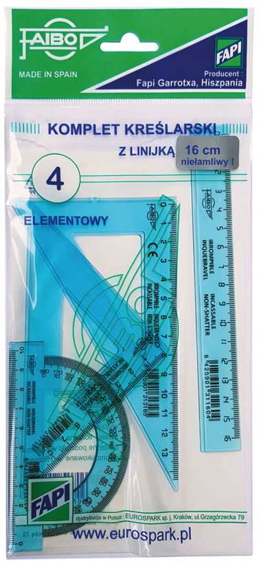 Zestaw Geometryczny Fapi 4 Elementy Z Linijką 16cm Niełamliwy